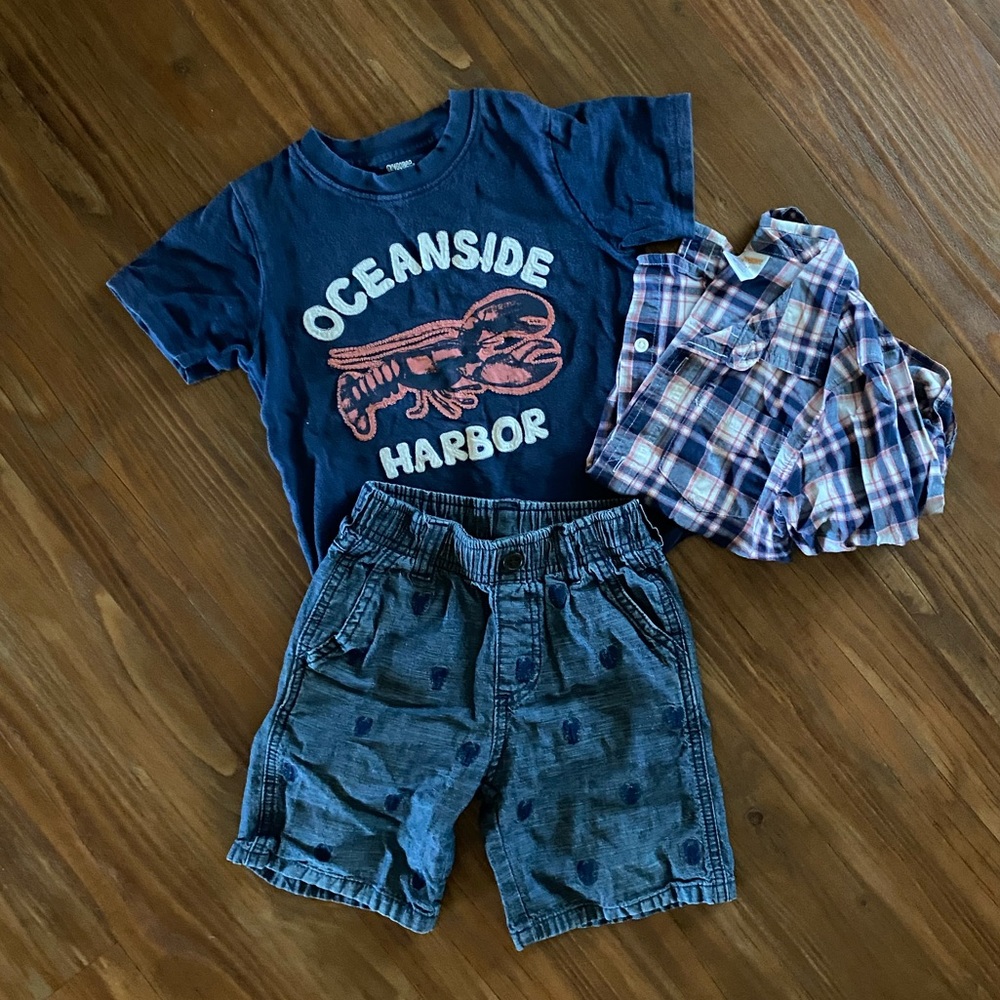 Gymboree 3 piece shorts set lobster appliqué